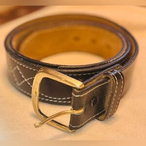 Brown Leather Belt with Gold Buckle